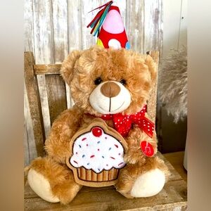 Gabi 13” TTEDDY BEAR Plush Plays Happy B-Day  Song Cupcake Gift Card Holder New!
